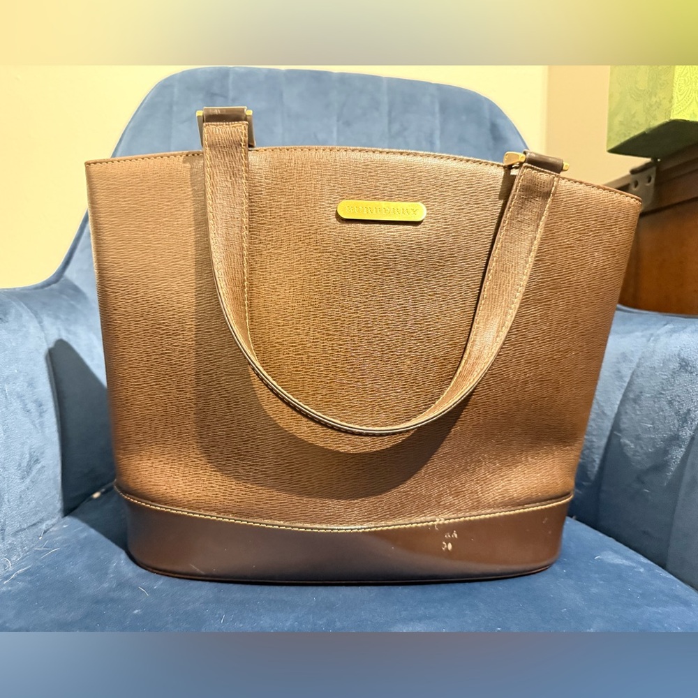 Vintage Burberry Nova Check Brown Leather Shoulder Bag